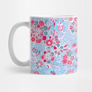 Sweet Spring Floral - cherry red & bright aqua Mug